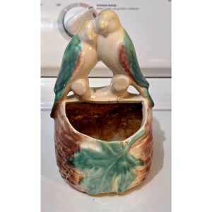 Vintage Japan 7" Lovebird Bird Ceramic Wall Pocket Planter
